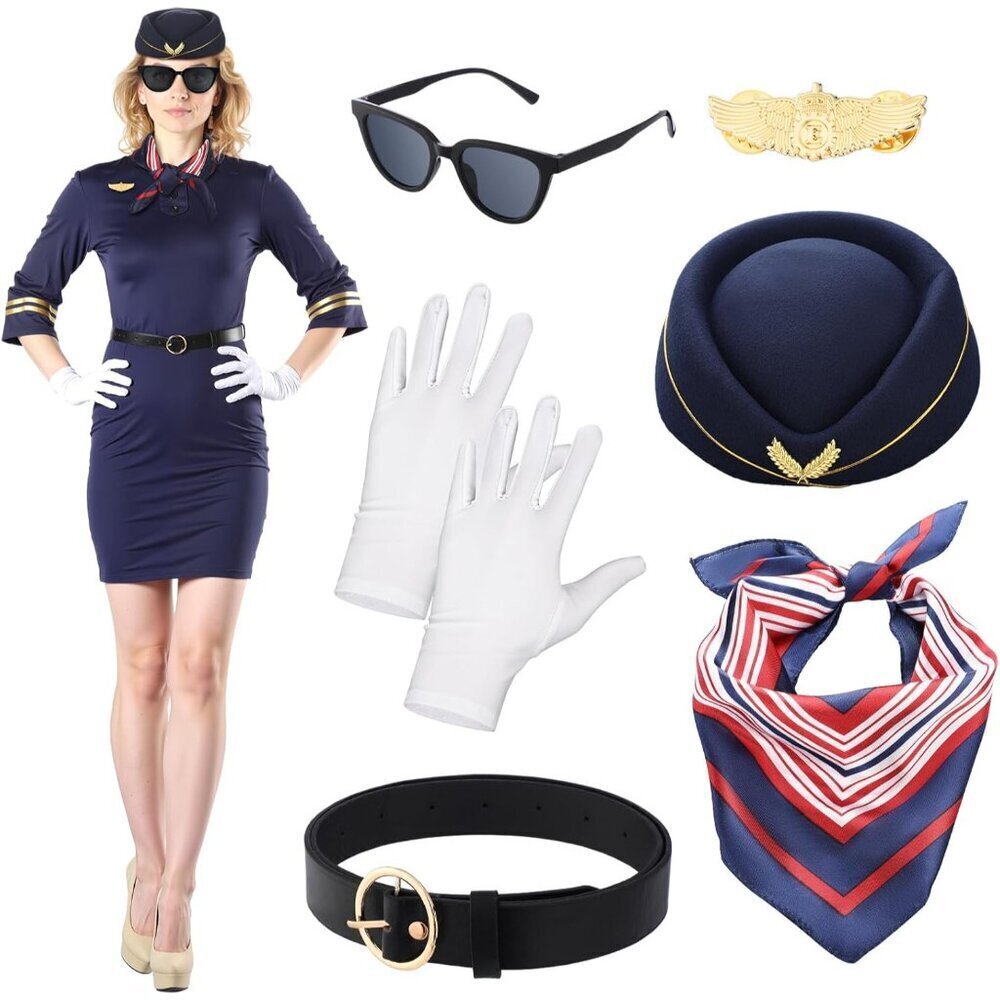 Halloween Flight Attendant Costume Women Pilot Uniform Accessories Set